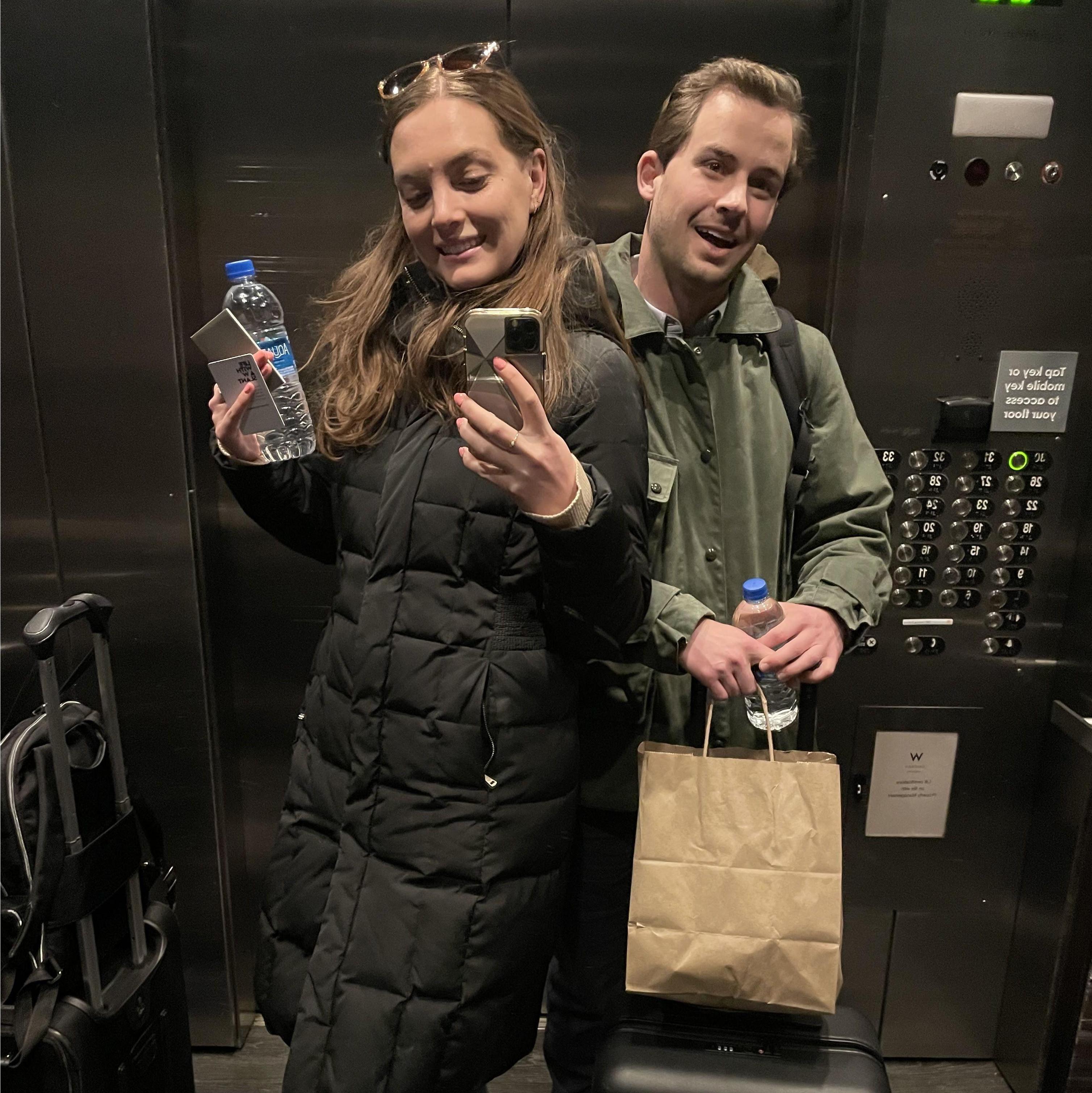 Our first elevator selfie. The first of many!