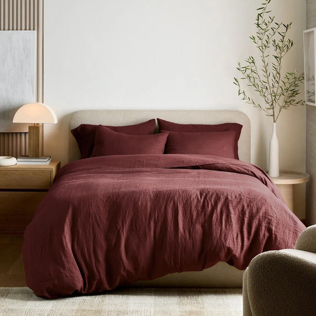 European Linen Deluxe Bedding Bundle - King, Burgundy