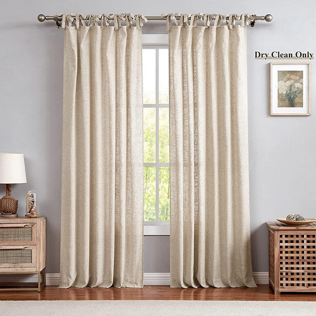 Central Park Linen Tie Top Curtain Semi Sheer Window Treatment Linen Textured Decorative for Living Room Drape 84 Inch Length Treatment for Bedroom Farmhouse Rustic Curtain, Linen, 1 Panel