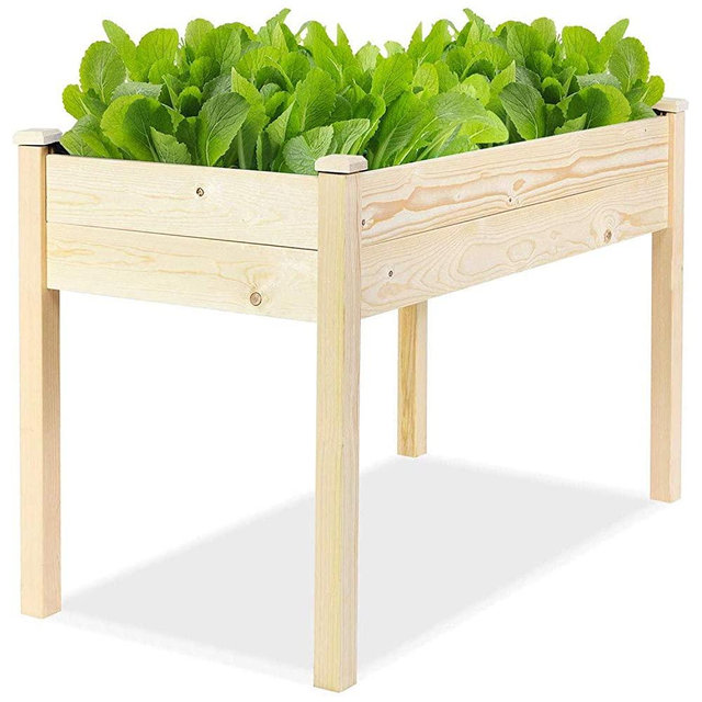 Incbruce 4ft Wooden Raised Garden Bed Planter, No-Bolt Assembly Elevated Flower Bed Boxes Kit for Vegetable Flower Herb Gardening, Natural