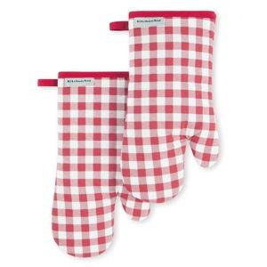 KitchenAid Gingham Oven Mitt 2-Pack Set, Passion Red, 7"x13"