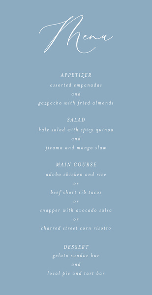 Marlow | Dusty Blue | Zola Wedding Menus
