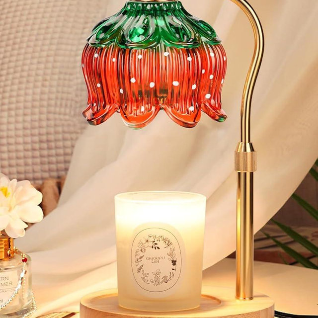 Funistree Strawberry Candle Warmer Lamp Height Adjustable, Lotus Strawberry Flower Lamp for Yankee Village Candles, Cute Candle Lamp with Timer & Dimmable, Birthday Christmas Gifts for Women Mom Adult