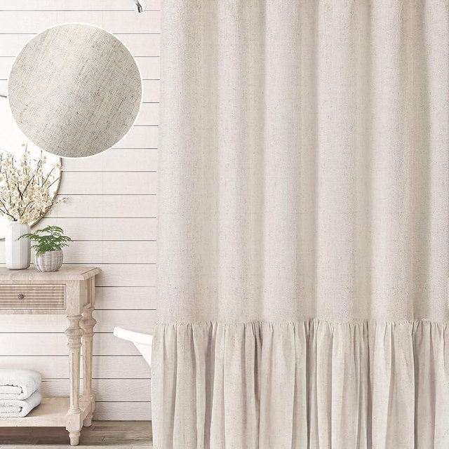 Stall Shower Curtain 54 x 72 Farmhouse Beige Shower Curtain with A Ruffle Hem Linen Blend Shower Curtain for Bathroom Natural