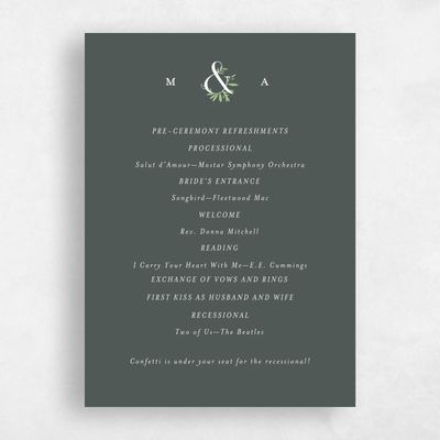 Dark Seaweed, Green Wedding Program - Jackson