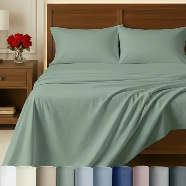California Design Den Certified 100% Egyptian Cotton Queen Sheet Set, Cotton Bed Sheets, 4 Piece Bedding Sheets & Pillowcases Set, Mint Green