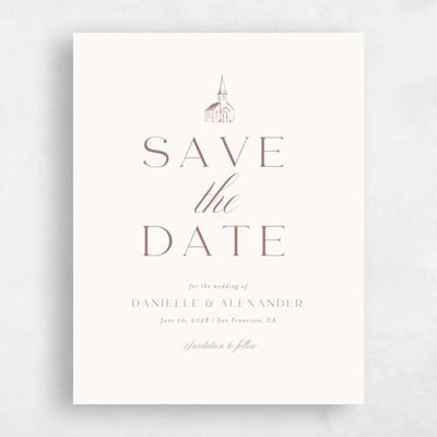 Chestnut, Brown Wedding Save the Date - Classic Chapel Portrait