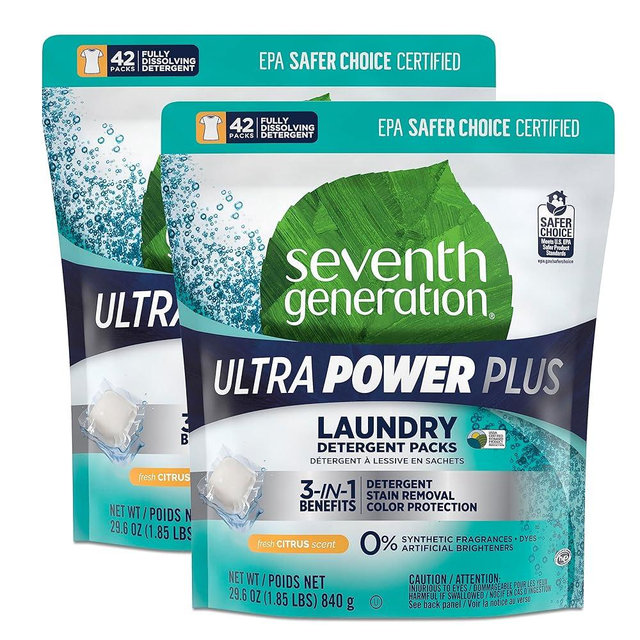 Seventh Generation Ultra Power Plus Laundry Detergent Packs Fresh Citrus 29.6 oz 42 count (pack of 2)