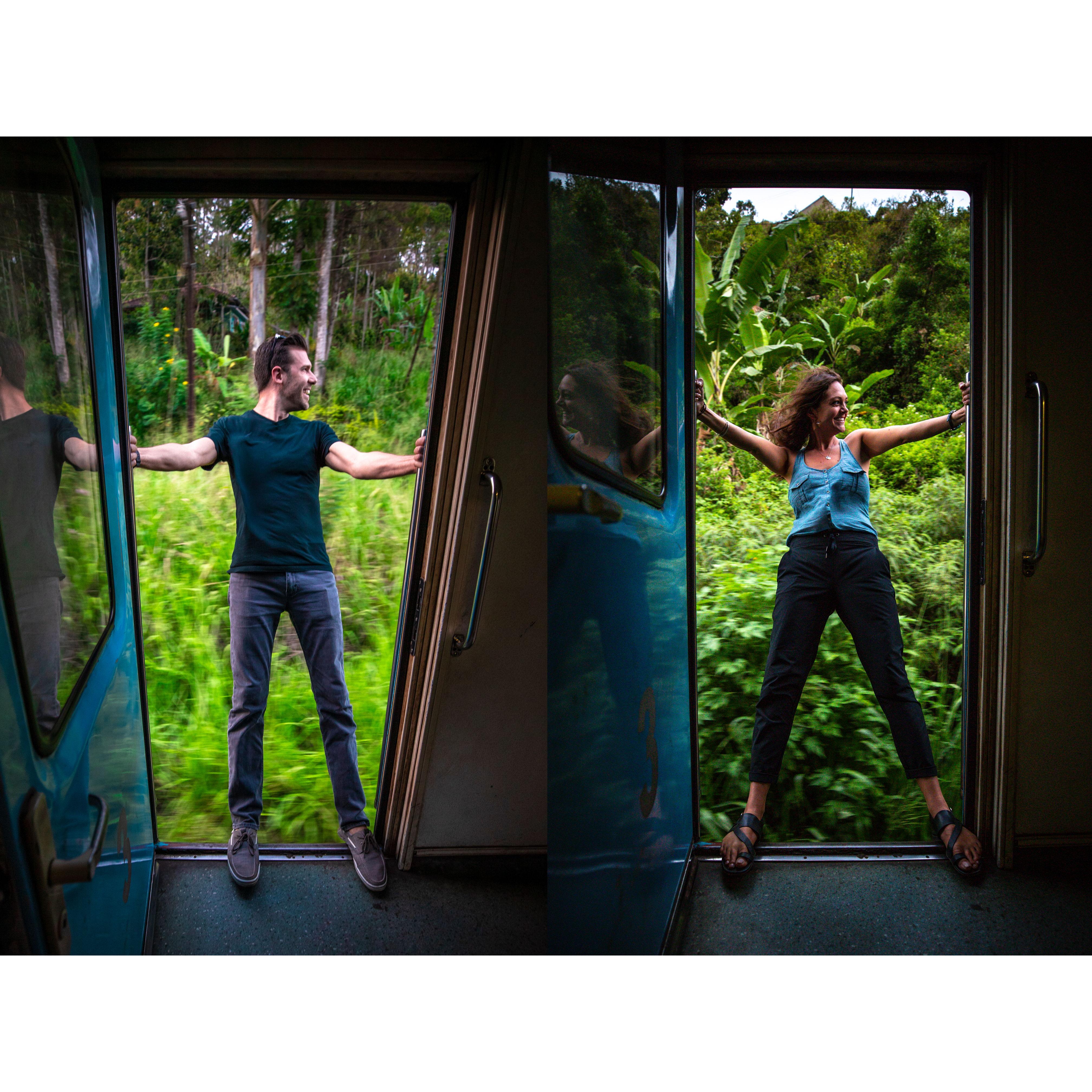 Riding a train in Sri Lanka