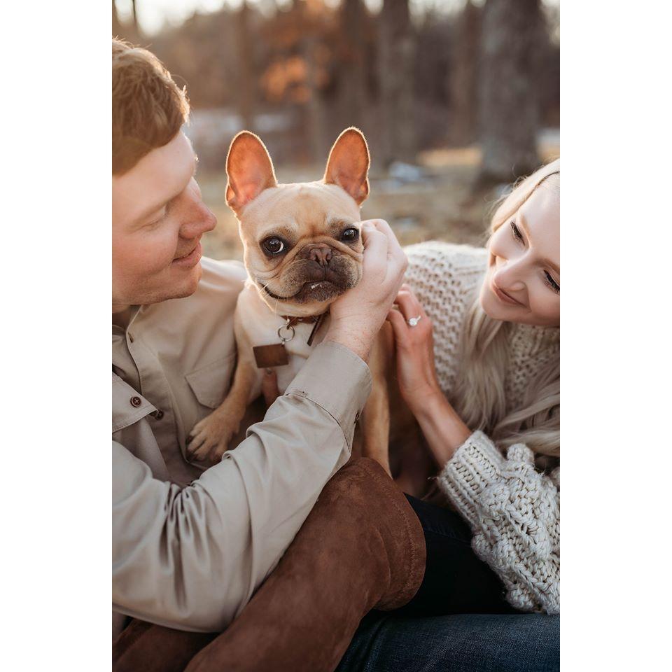 Our French Bulldog, Pickles will be our ring bearer for the wedding.