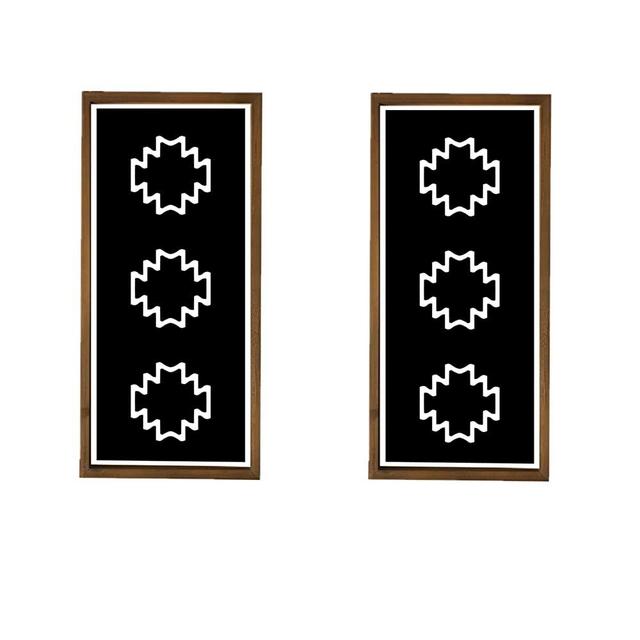Southwestern Aztec Wall Decor, Native American Wood Wall Art Print Navajo Tribal Western Modern Boho For Home Living Room Bedroom Bohemian Geometric Rectangular Frames Hanging Farmhouse Style Decorations (2 Rectangular Black)