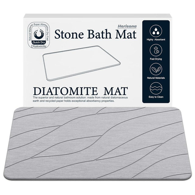 Closefriend Diatomite Stone Bath Mat - Fast Drying Bathroom Mat Stone, Diatomaceous Earth Bath Mat Non-Slip, Absorbent Stone Mat Quick Dry (23.6"*15.4")