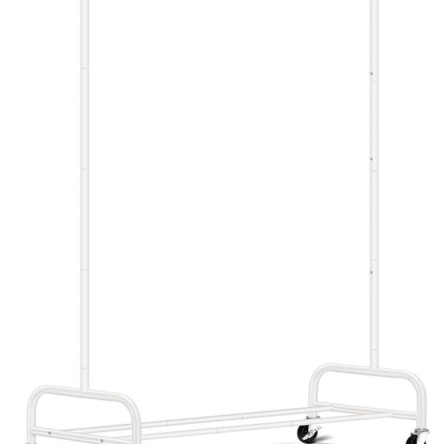 SLEEPING LAMB Heavy Duty Clothes Racks for Hanging Clothing Rack, 43" Wide Rolling Garment Rack Metal Wardrobe Rack with Wheels Closet Hanger Rack for Coats, Shirts, Dress, (White)