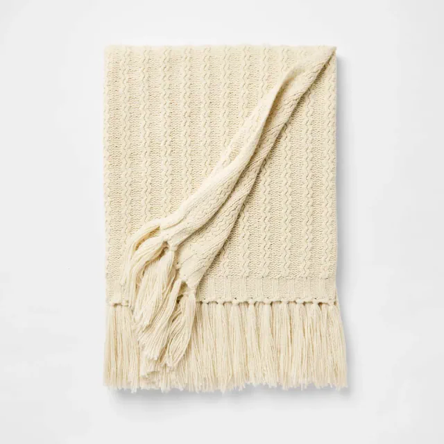 Knit Throw Blanket Cream - Threshold™ designed w/Studio McGee