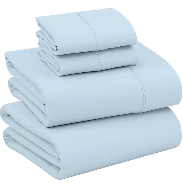 RUVANTI 100% Cotton Sheets for California King Size Bed - Crispy Cooling Percale Sheets - Breathable & Durable Cal King Sheet Set - Deep Pocket 16 Inches (Fits up to 18") - Baby Blue - 4 Pieces