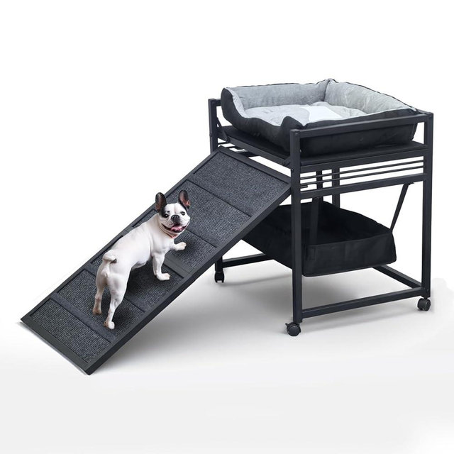 NAILDOKI Movable Structure Pet Stairs Ramp with Cats/Dogs Chair with Ramp High Beds, Folding Pet Steps for Medium and Small Dogs, Cat Ladder, with Storage Cabinet
