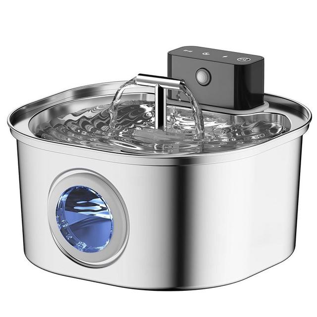 Voluas Stainless Steel Cat Water Fountain: 108oz/3.2L 3-Modes Pet Drinking Fountain Wireless Indoor Cordless Kitty Super-Silent Sensoring Fountain with Dual Water Outlet