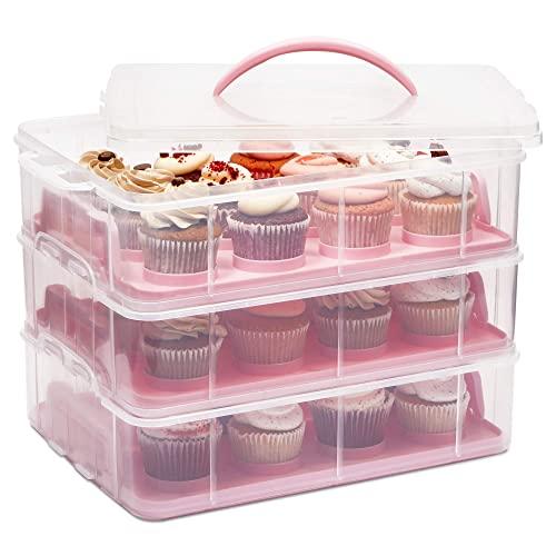 3 Tier Cupcake Carrier with Lid, Holds 36 Cupcakes (13.5 x 10.25 x 10.75 In)
