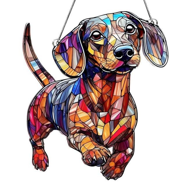 Colorful Dachshund Acrylic Suncatcher Ornament for Window Decor, Dachshund Gifts, Acrylic Suncatcher Window Hanging Decor, Dog Lovers Gifts for Women, Dog Christmas Ornaments for Tree Hanging