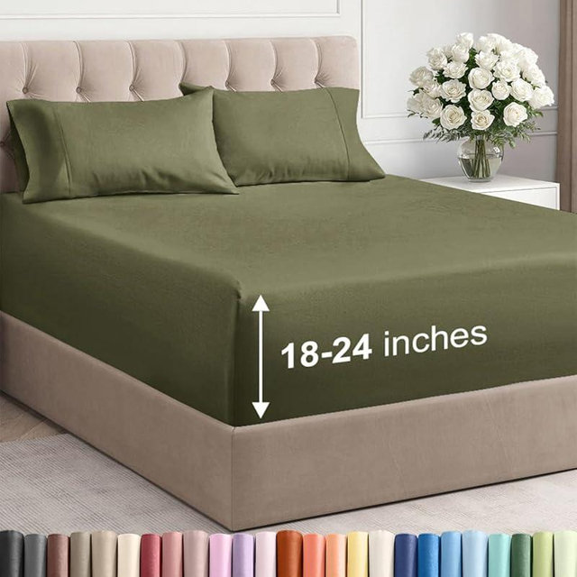 Extra Deep Pocket Cal King Sheets - 4 Piece Breathable & Cooling Bed Sheets - Hotel Luxury Sheet Set - Soft, Wrinkle Free & Comfy - Easily Fits Extra Deep Mattresses - Deep Pocket Sage Green Sheets