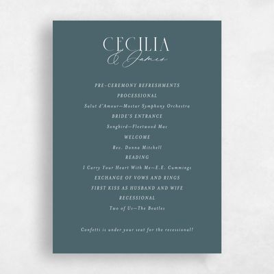 Deep Blue Spruce Wedding Program - Shahira