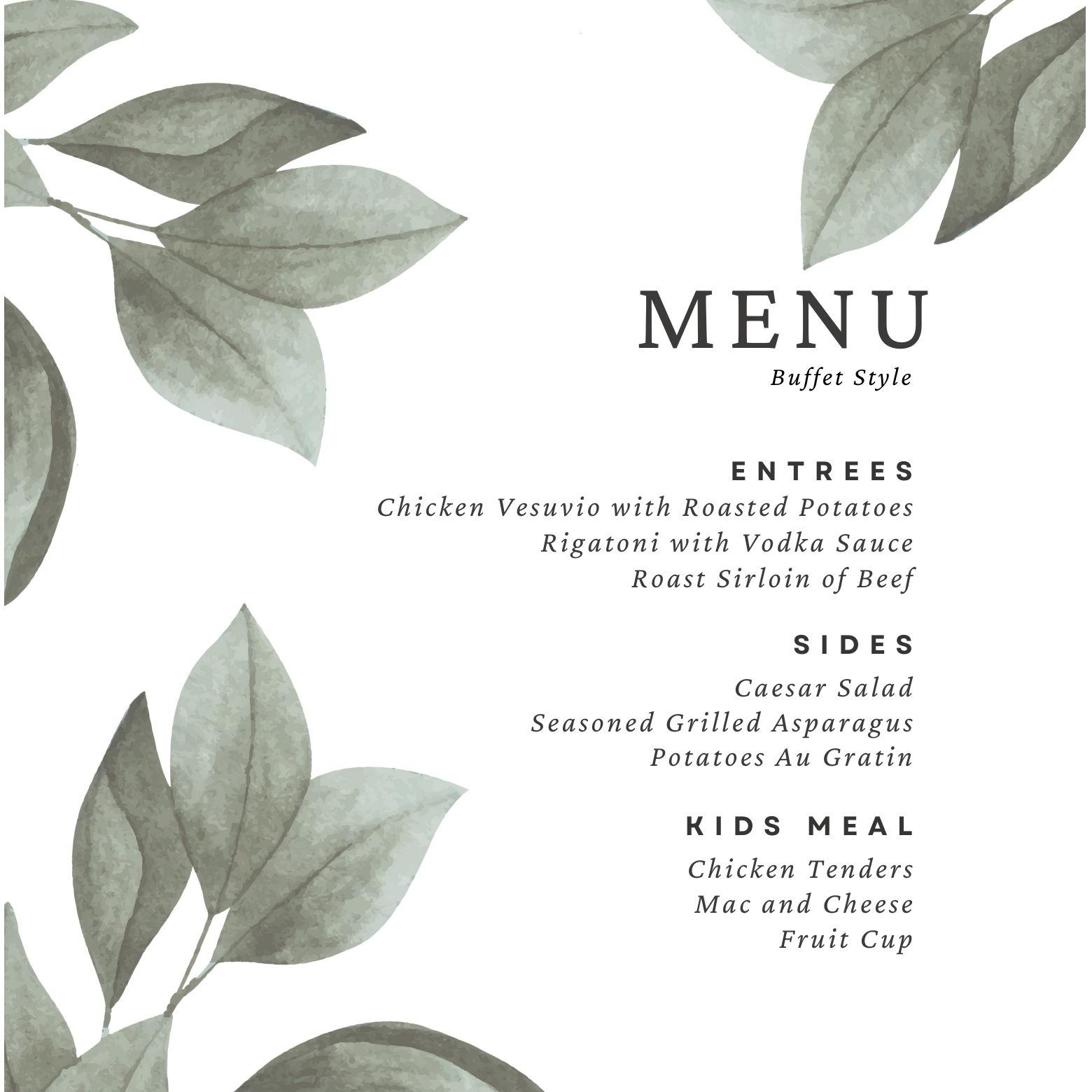 Reception Menu