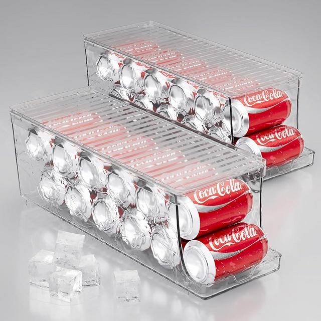 TCHCWYS 2 Pack Stackable Soda Can Organizer with Lids, Refrigerator Organizer Bins, Can Holder Dispenser for Refrigerator, Pantry, and Cabinets, BPA-Free, Holds 12 Cans Each (2)