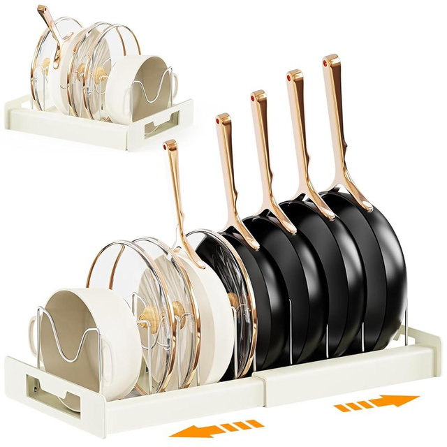 Dayacoco Pot and Pan Organizer, Expandable Pot Organizers Inside Cabinet, Pots and Pans Organizer under Cabinet with 10 Adjustable Compartments for Kitchen Cabinet,Frying Rack, Lid, Cookware, 2 Pcs