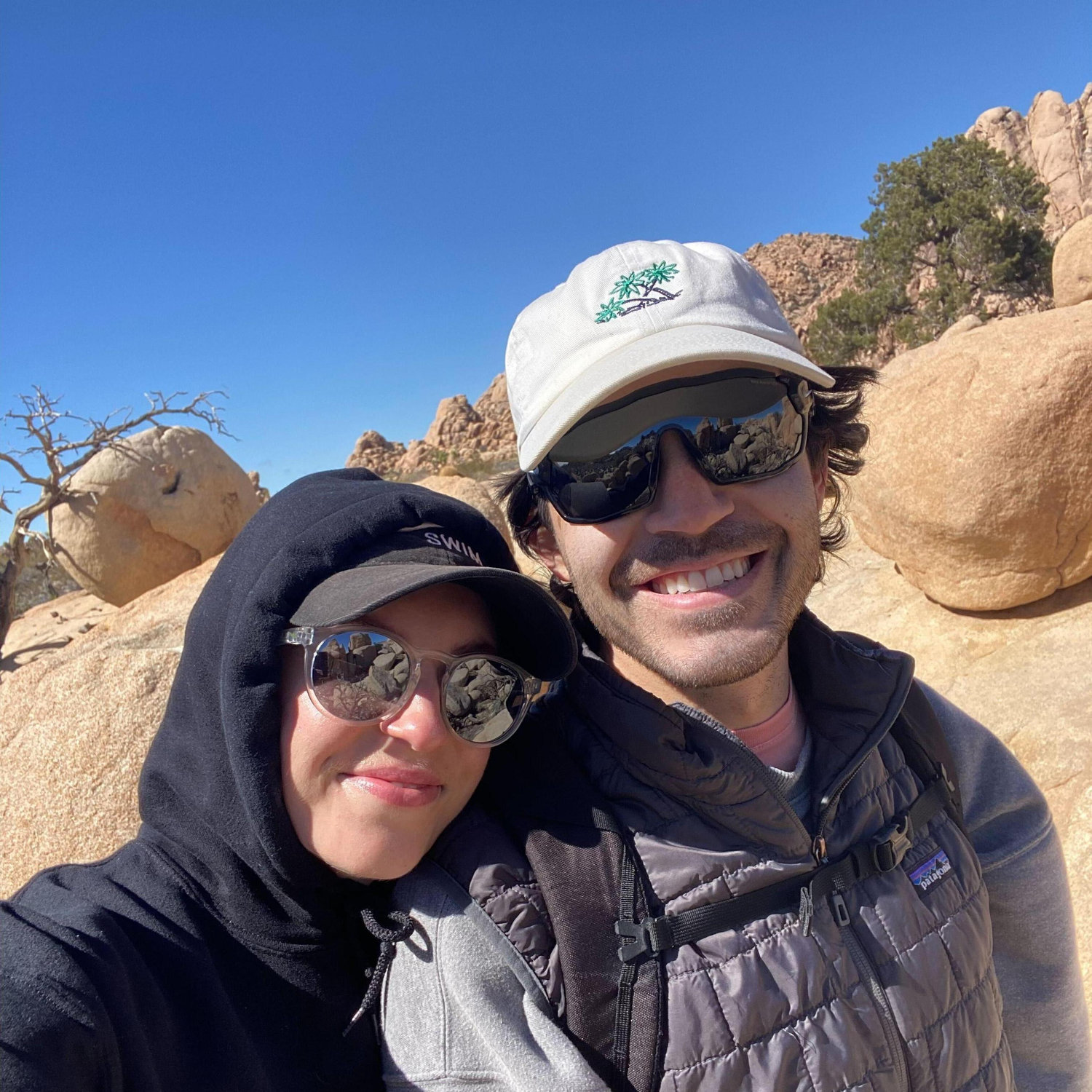 joshua tree hike. michael switched sweatshirts with libby because the wind was hurting her ears. he repped a crop top sweatshirt the whole way