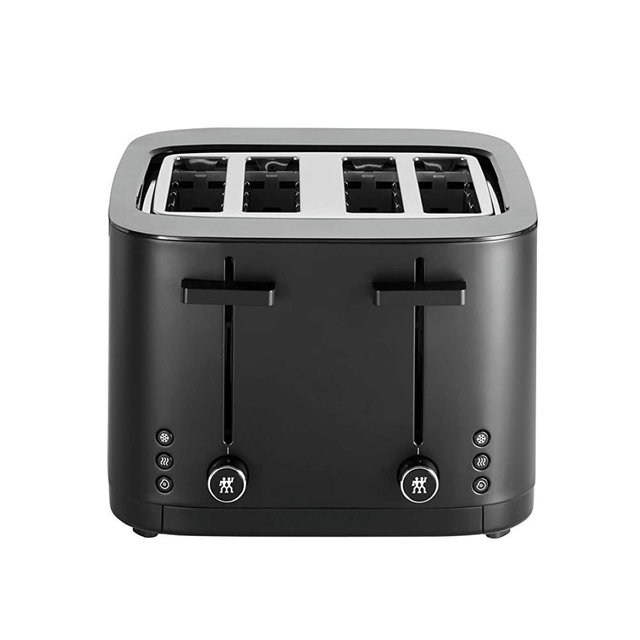 Zwilling Enfinigy Cool Touch Toaster 4 Slice with Extra Wide 1.5" Slots for Bagels, 7 Toast Settings, Even Toasting, Reheat, Cancel, Defrost, Black