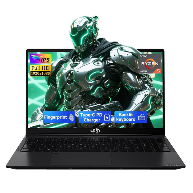 NIMO 15.6" IPS FHD-Gaming-Laptop,AMD Ryzen 5 6600H 16GB DDR5 RAM 512GB SSD (Beat i5-1335U, 6 Cores Up to 4.5GHz) AMD Radeon 660M GPU-Computer with 100W Type-C Backlit Keyboard Fingerprint