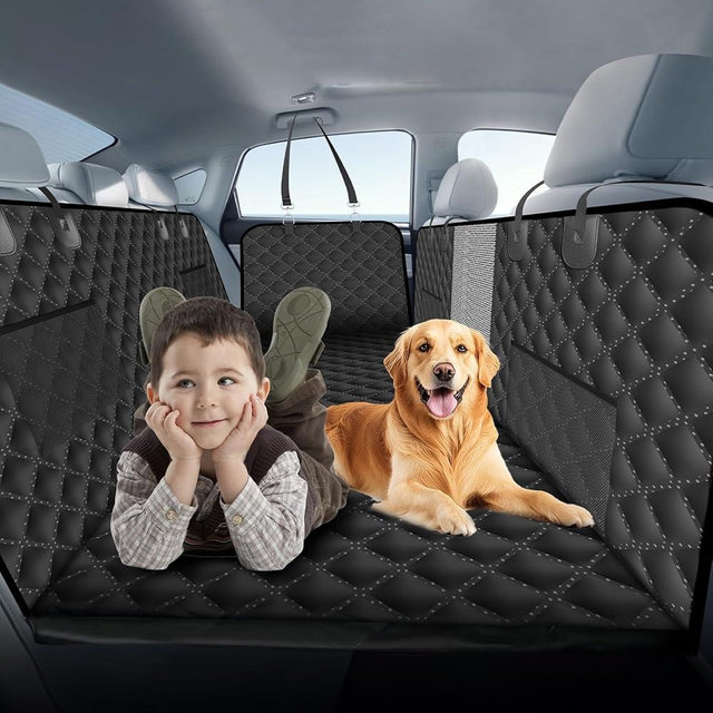 Elevoke Hard Bottom Hold 420lbs Dog Car Seat Cover for Back Seat,7 Layer Material Sturdy Waterproof Dog Carseat,Car Hammock for Dogs-Storage Pocket,Pet Seat Cover for Cars/SUV/Truck（Black）