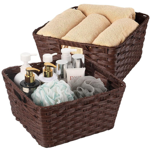 Onlytak Wicker Storage Baskets, Baskets for Shelves, Toilet Paper, Woven Storage Baskets for Organizing, Brown, 12" x 12" x 6", 2-Pack