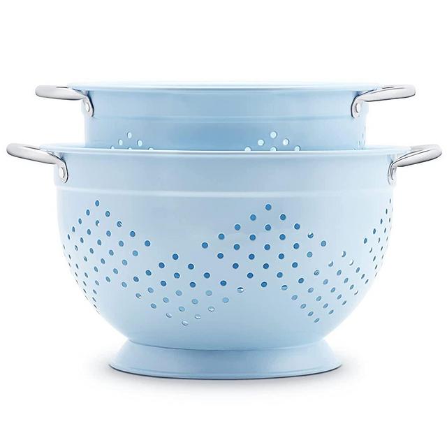 Rorence Powder Coated Steel Colander Set of 2 - Blue