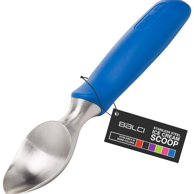 Professional Stainless Steel Ice Cream Scoop by BALCI - No-Thaw Hard Ice Cream Scoop - Dishwasher Safe - Non-Slip Rubber Grip Ice Cream Scooper Spade - Blue