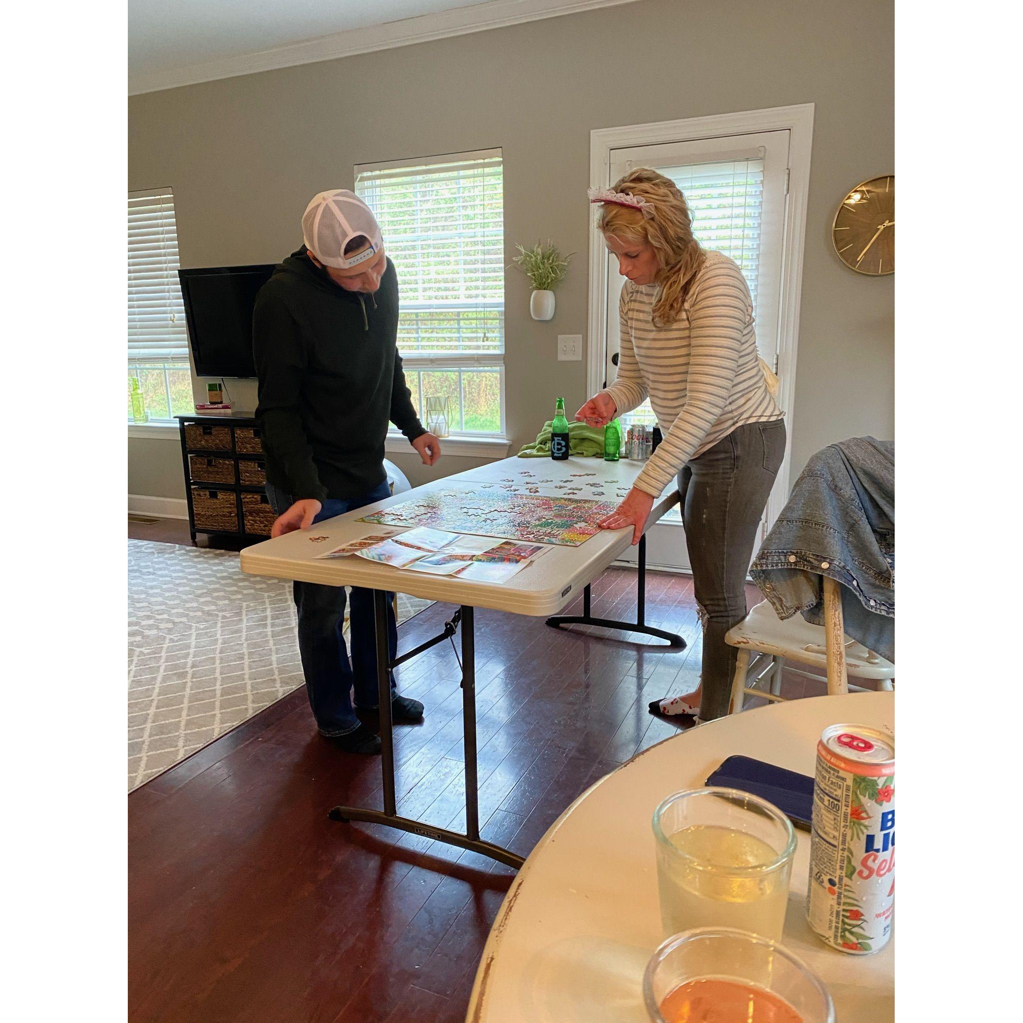 Teammates for puzzle guzzle for Keely's birthday.