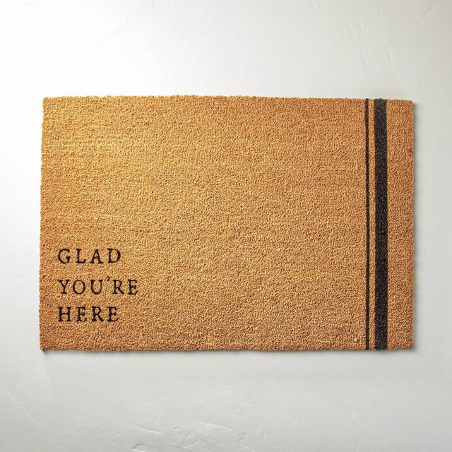 23" x 35" Glad You're Here Coir Door Mat Black/Tan - Hearth & Hand™ with Magnolia