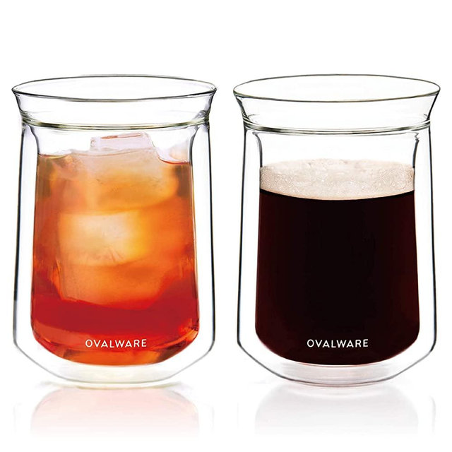 Double Wall Single Lip Insulated Glass Cup, Set of 2 (12oz / 350ml) - Borosilicate Glass For Coffee, Tea, Whiskey, Cocktails & All Beverages - Minimalistic & Durable Double-Wall Drinking Mug -