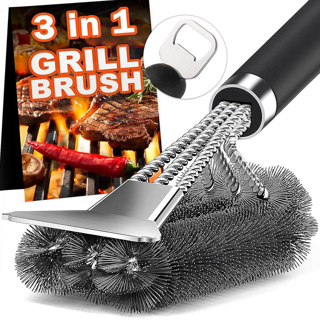 TNTOR Grill Brush with Scraper, 18" Adjustable Handle with Bottle Opener BBQ Grill Brush for Outdoor Grill/Smoker/Gas and Charcoal Grill Cleaning