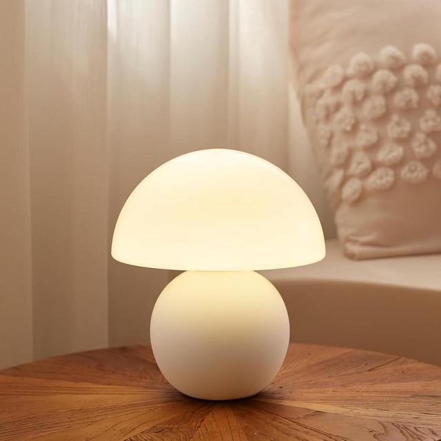 Dawnwake Ceramic Base Mushroom Table Lamp Small,Bedside Nightstand Glass Lamp for Bedroom,Living Room,Kids Room,White Unique Aesthetic Cute Small Night Light for Girls,Women's Decor (White, Small)