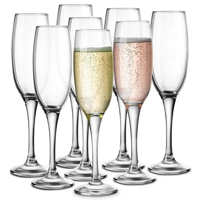 KooK Premium Clear Glass Champagne Flutes, Thin Stem, 7 ounce, 8 pack