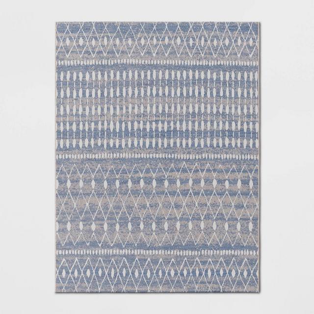 5'3"x7' Neutral Moroccan Rectangular Woven Indoor Outdoor Area Rug Blue - Threshold™: UV & Stain-Resistant, OEKO-TEX Certified