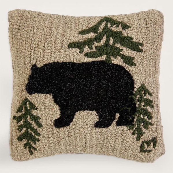 WANDERING BEAR HOOKED SQUARE PILLOW