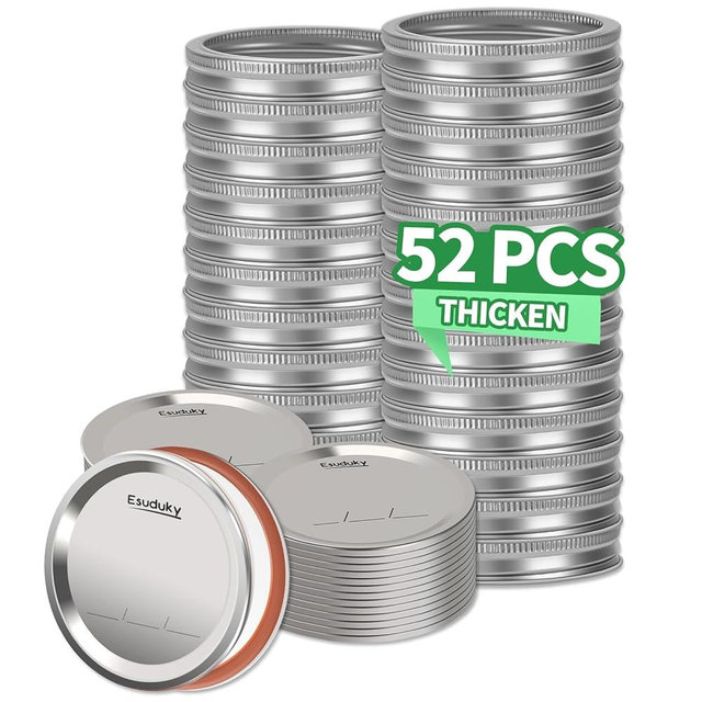 Esuduky 52Pcs Mason Jar Lids with Rings Regular Mouth, Upgrade Canning Lids with Rings/Bands for Ball, Kerr Jars and More, Split-Type with Leak Proof & Airtight, Food Grade Material for Mason Jars