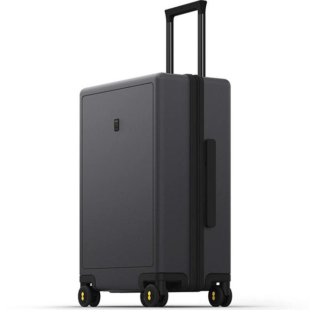 LEVEL8 Luminous Textured Medium Checked Luggage, 24” Hardshell Suitcase, Lightweight PC Textured Hardside Spinner Trolley for Luggage, TSA Approved Checked Luggage with 8 Spinner Wheels, Dark Grey, 24-Inch Checked-In