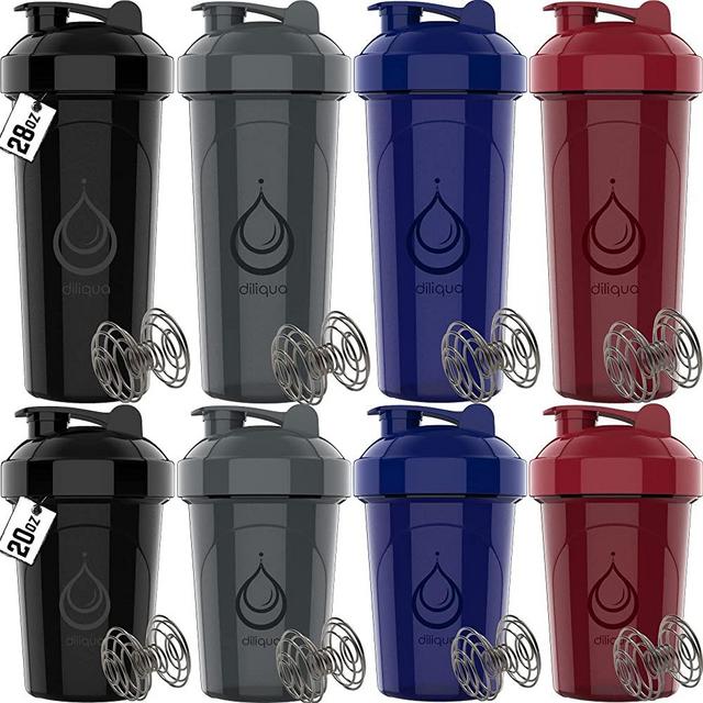 [8 Pack] Protein Shaker Bottles for Protein Mixes | 4 Large 28 oz & 4 20 oz small shaker bottle - Shaker Cups for protein shakes - Protein shake blender protein bottle- Shaker Bottle Pack by Diliqua