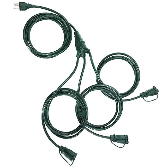 DEWENWILS Outdoor Extension Cord 1 to 3 Splitter, 3 Prong Outlets Plugs, Max 13ft End to End (25 FT Total),16/3C SJTW Weatherproof Wire for Landscape String Lights, ETL Listed
