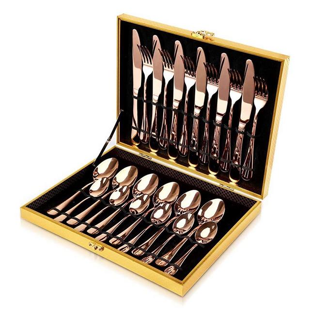 Copper Silverware Flatware Set, OGORI 24-Piece Forged Stainless Steel Flatware Set, Service for 6