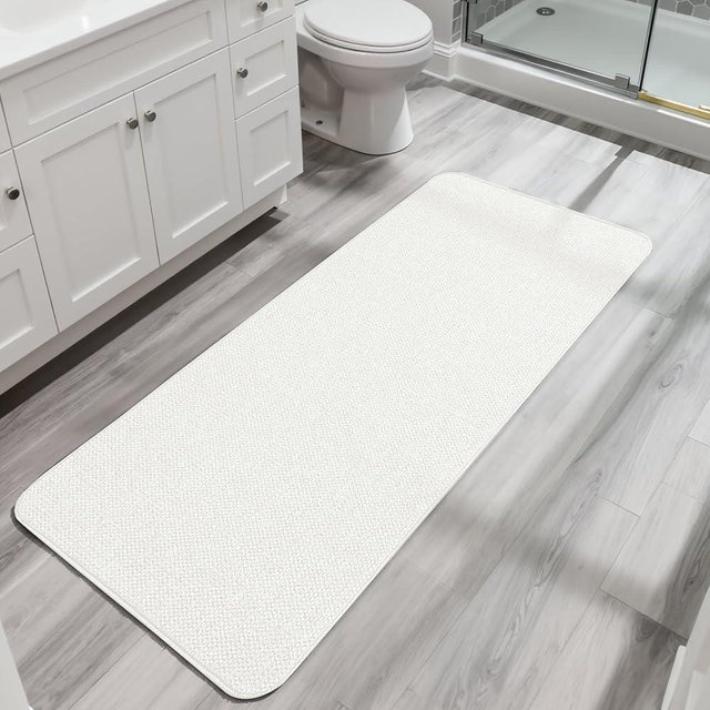 Bath Mat,Ultra Thin Bathroom Runner Rugs,Large Bath Mats for Bathroom,Quick Dry,Non-Slip,Machine Washable,Low Pile,Bath Rug,Shower Outside,Sink,Home Decor Accessories.Cream,1'5"x4'11"（17x59inch）