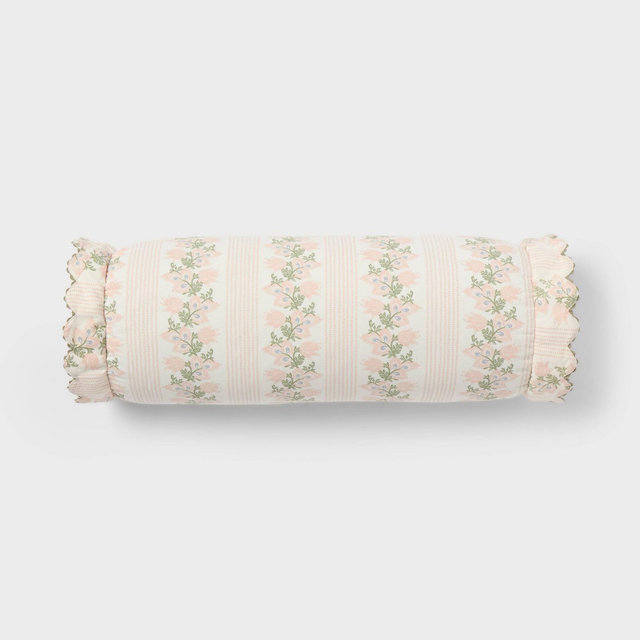 18"x7" Bolster Striped Floral Decorative Throw Pillow for Dorm - Threshold™